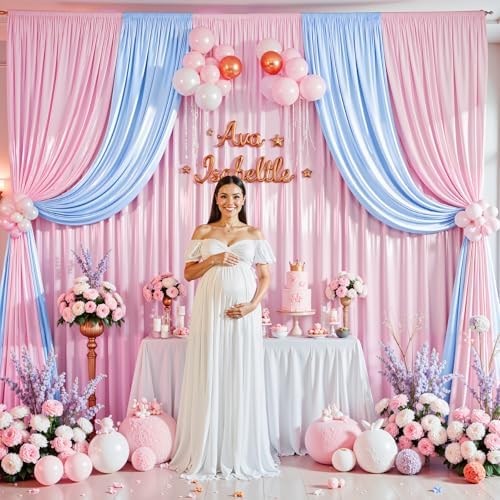 40x10ft Pink Glitter Backdrop Curtain for Parties, Wrinkle Free Satin Photo Backdrop Drapes 8 Panels 5x10FT, alternate view 6