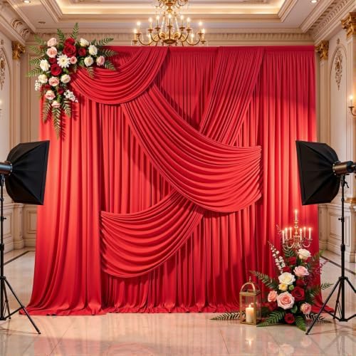 40x10FT Red Backdrop Curtains for Parties, 8 Panels Wrinkle-Free Photo Backdrop Drapes, Thickened Background, alternate view