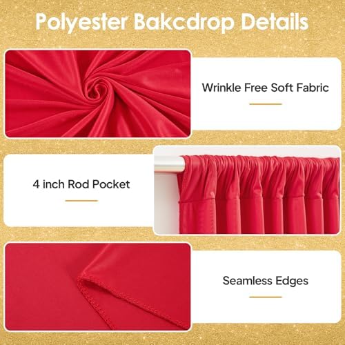 40x10ft Red Backdrop Curtains for Wedding Parties Wrinkle Free Photo Backdrop Drapes for Photography Birthday, alternate view