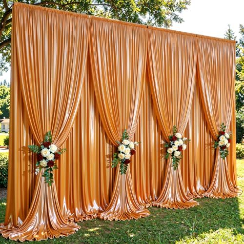 40x10ft Rust Orange Glitter Backdrop Curtain for Parties, Wrinkle Free Satin Photo Backdrop Drapes 8 Panels