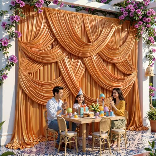 40x10ft Rust Orange Glitter Backdrop Curtain for Parties, Wrinkle Free Satin Photo Backdrop Drapes 8 Panels, alternate view 6