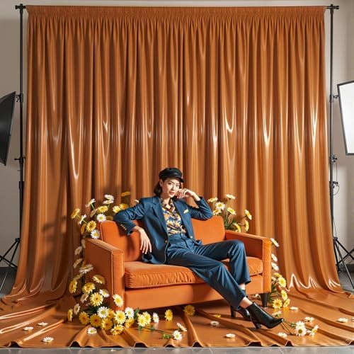 40x10ft Rust Orange Glitter Backdrop Curtain for Parties, Wrinkle Free Satin Photo Backdrop Drapes 8 Panels, alternate view 7