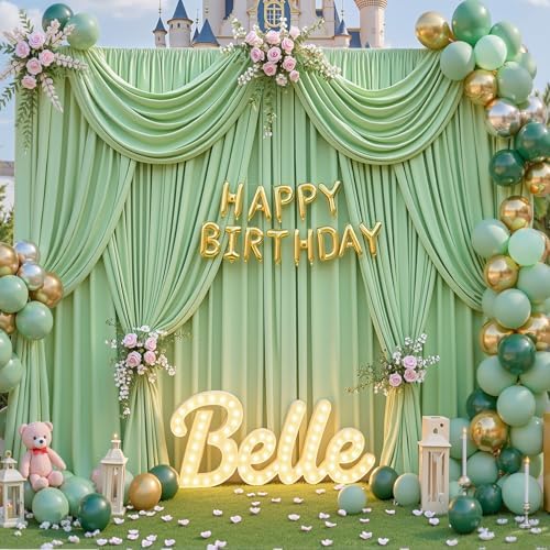 40x10ft Sage Green Backdrop Curtain for Parties Wrinkle Free Fabric Backdrop Curtain Birthday Party Photo, alternate view 2