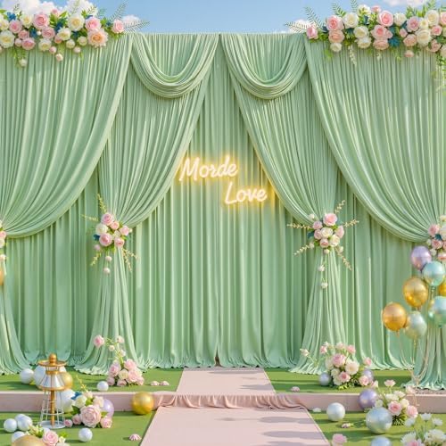 40x10ft Sage Green Backdrop Curtain for Parties Wrinkle Free Fabric Backdrop Curtain Birthday Party Photo, alternate view 3