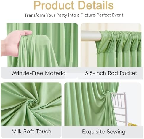 40x10ft Sage Green Backdrop Curtain for Parties Wrinkle Free Fabric Backdrop Curtain Birthday Party Photo, alternate view 5