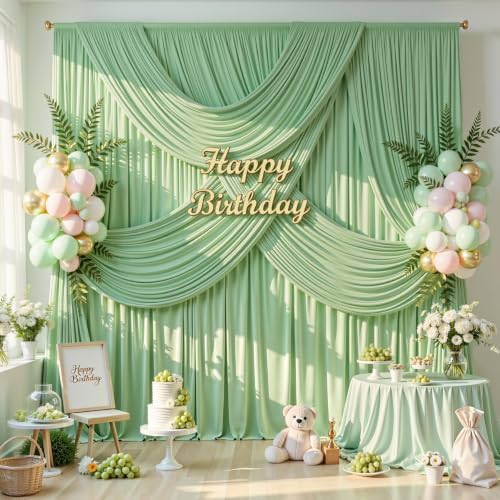 40x10FT Sage Green Backdrop Curtains for Parties, 8 Panels Wrinkle-Free Photo Backdrop Drapes, Thickened, alternate view 2