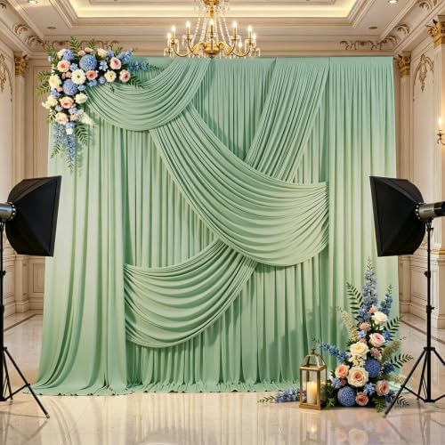 40x10FT Sage Green Backdrop Curtains for Parties, 8 Panels Wrinkle-Free Photo Backdrop Drapes, Thickened, alternate view 4