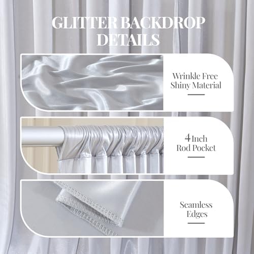 40x10ft Silver Glitter Backdrop Curtain for Parties, Wrinkle Free Satin Photo Backdrop Drapes 8 Panels 5x10FT, alternate view