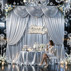 40x10ft Silver Glitter Backdrop Curtain for Parties, Wrinkle Free Satin Photo Backdrop Drapes 8 Panels 5x10FT, alternate view