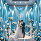 40x10ft Sky Blue Glitter Backdrop Curtain for Parties, Wrinkle Free Satin Photo Backdrop Drapes 8 Panels 5x10FT, alternate