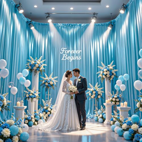 40x10ft Sky Blue Glitter Backdrop Curtain for Parties, Wrinkle Free Satin Photo Backdrop Drapes 8 Panels 5x10FT, alternate