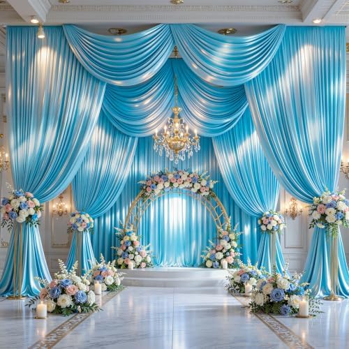 40x10ft Sky Blue Glitter Backdrop Curtain for Parties, Wrinkle Free Satin Photo Backdrop Drapes 8 Panels 5x10FT, alternate