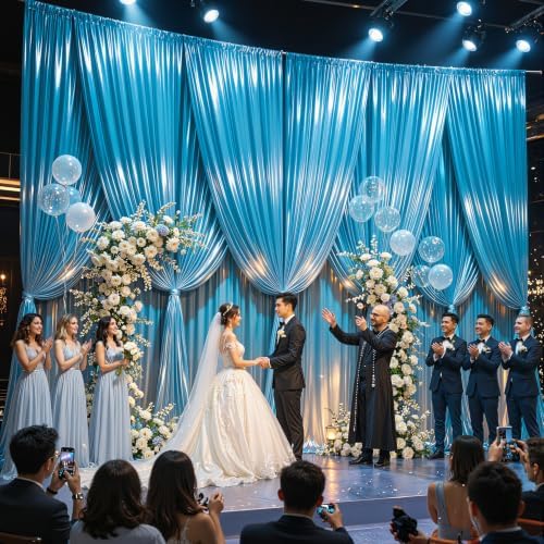 40x10ft Sky Blue Glitter Backdrop Curtain for Parties, Wrinkle Free Satin Photo Backdrop Drapes 8 Panels 5x10FT, alternate