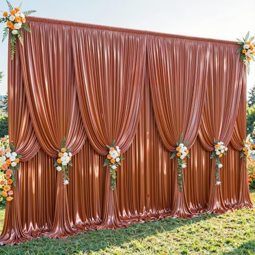40x10ft Terracotta Glitter Backdrop Curtain for Parties, Wrinkle Free Satin Photo Backdrop Drapes 8 Panels