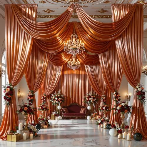 40x10ft Terracotta Glitter Backdrop Curtain for Parties, Wrinkle Free Satin Photo Backdrop Drapes 8 Panels, alternate view 3
