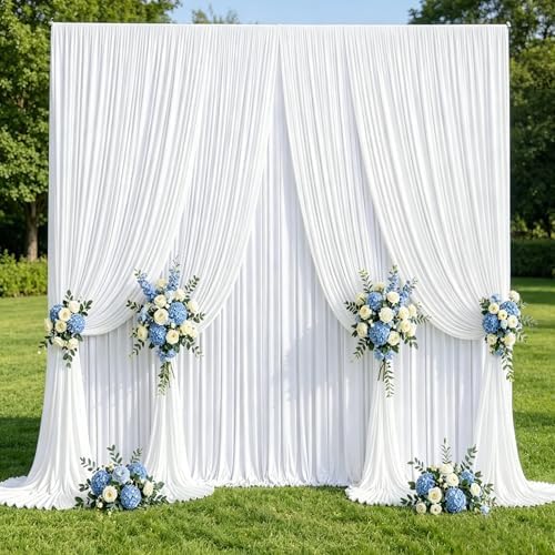 40x10ft White Backdrop Curtain Panels for Parties - Wrinkle Free Polyester Photo Curtain Backdrop Wedding Back