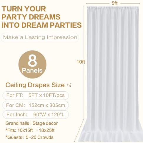 40x10FT White Backdrop Curtains, Polyester Back Drop for Parties in 40x10FT, alternate view 6