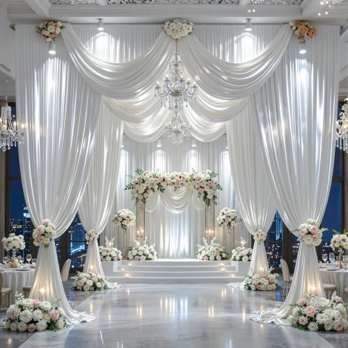 40x10ft White Glitter Backdrop Curtain for Parties, Wrinkle Free Satin Photo Backdrop Drapes 8 Panels 5x10FT, alternate view