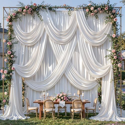 40x10ft White Glitter Backdrop Curtain for Parties, Wrinkle Free Satin Photo Backdrop Drapes 8 Panels 5x10FT, alternate view