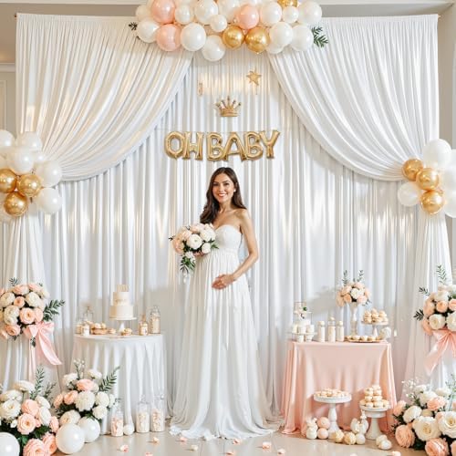 40x10ft White Glitter Backdrop Curtain for Parties, Wrinkle Free Satin Photo Backdrop Drapes 8 Panels 5x10FT, alternate view