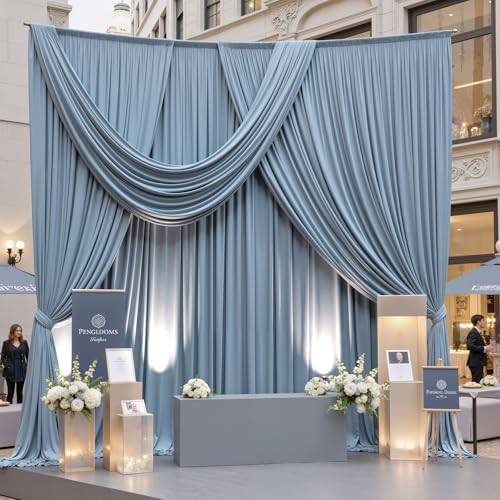 40x10ft Wrinkle Free Dusty Blue Backdrop Curtains for Parties, 8 Panels 5x10ft Silky Polyester Photo Backdrop, alternate view