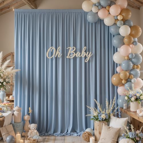 40x10ft Wrinkle Free Dusty Blue Backdrop Curtains for Parties, 8 Panels 5x10ft Silky Polyester Photo Backdrop, alternate view