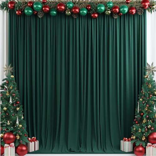 40x10ft Wrinkle Free Hunter Green Backdrop Curtain for Parties Soft Fabric Drapes Wedding Dark Green Curtain, alternate view