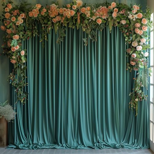 40x10ft Wrinkle Free Hunter Green Backdrop Curtain for Parties Soft Fabric Drapes Wedding Dark Green Curtain, alternate view