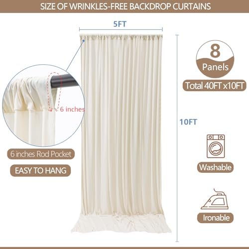 40x10ft Wrinkle Free Ivory Backdrop Curtain for Parties Soft Polyester and Nylon Fabric Drapes Wedding Birthday, alternate