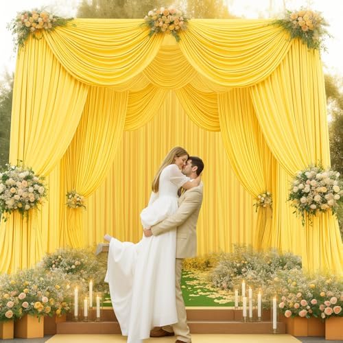 40x10FT Yellow Backdrop Curtains for Wedding Parties, Wrinkle Free Polyester Photography Backdrop Drapes for, alternate view