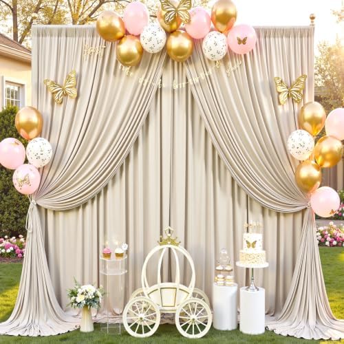 40x12 ft Beige Backdrop Curtains for Weddings Parties, Birthdays and Photos in 40x12 ft, alternate view 2