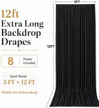 40x12 ft Black Backdrop Curtains for Wedding, Halloween Party in 40FT(W) x 12FT(H) in Black, alternate view 6