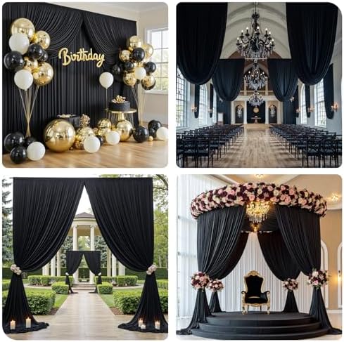40x12 ft Black Backdrop Curtains for Weddings Party, Birthdays, Halloween in 40x12 ft, alternate view 5