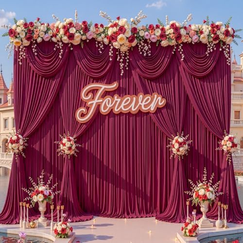 40x12ft Burgundy Backdrop Curtains for Parties Wrinkle Free Fabric Backdrop Curtain Birthday Photo Drapes