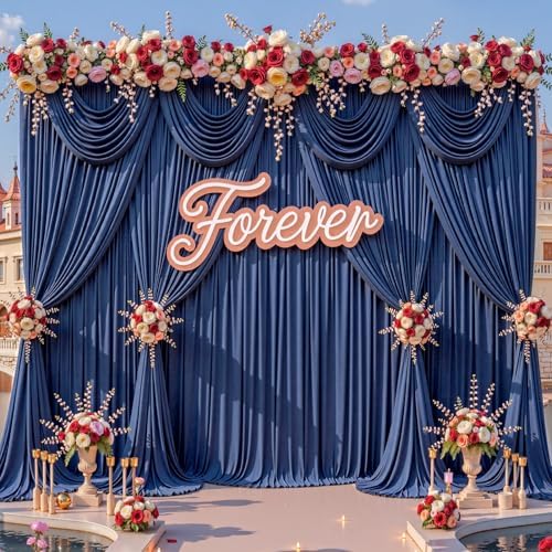 40x12ft Navy Blue Backdrop Curtains for Parties Wrinkle Free Fabric Backdrop Curtain Birthday Photo Drapes
