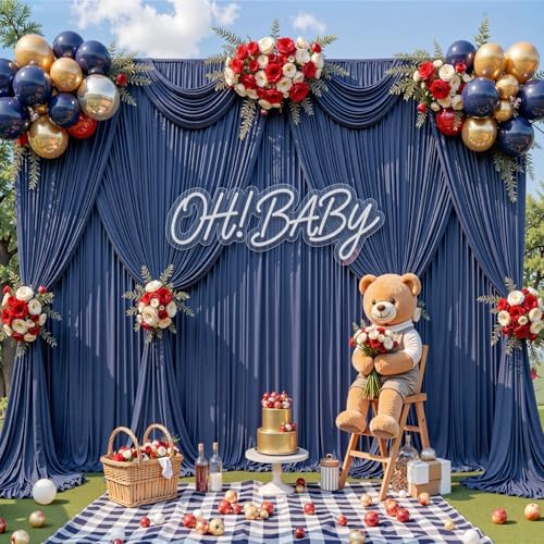 40x12ft Navy Blue Backdrop Curtains for Parties Wrinkle Free Fabric Backdrop Curtain Birthday Photo Drapes, alternate view 3