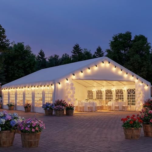 40x20 Party Tent Canopy with LED Light Waterproof Event Tent with Removable Sidewalls &Roll-up Door, Heavy-Duty
