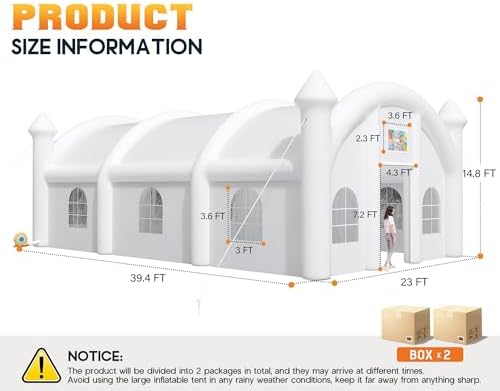 40x23x15FT Commercial Inflatable Wedding Tent, 210D Oxford Fabric Portable Heavy Duty Party Tent with 8 Sand, alternate view