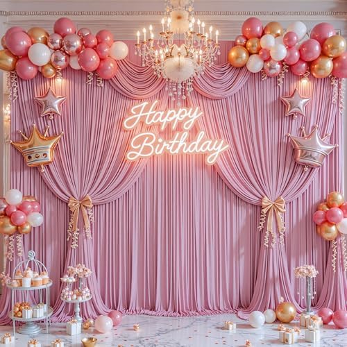 40x8ft Dusty Pink Backdrop Curtain for Baby Shower Parties Rose Pink Wrinkle Free Fabric Backdrop Curtain