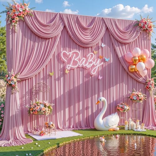 40x8ft Dusty Pink Backdrop Curtain for Baby Shower Parties Rose Pink Wrinkle Free Fabric Backdrop Curtain, alternate view 3