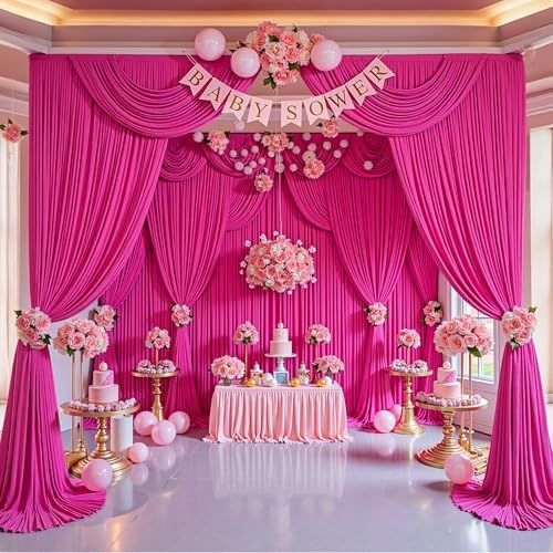 40x8ft Hot Pink Backdrop Curtain for Parties Fuchsia Wrinkle Free Fabric Backdrop Curtain Wedding Photo Backdrop