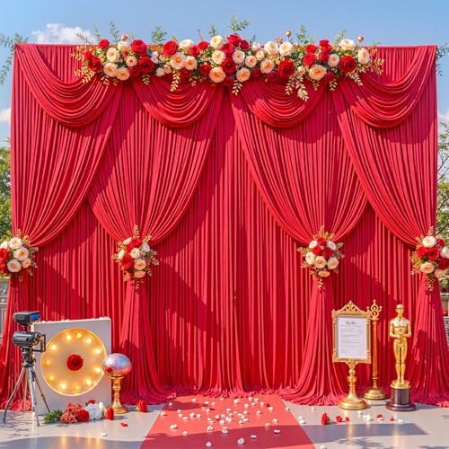 40x8ft Red Backdrop Curtain for Parties Wrinkle Free Fabric Backdrop Curtain Birthday Party Photo Backdrop