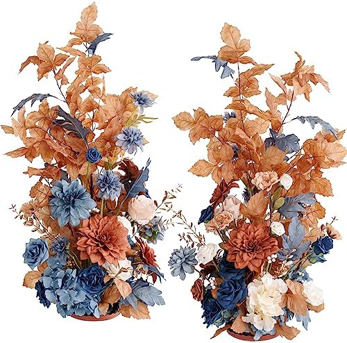 41inch Artificial Flowers 2pcs, Russet Orange Denim Blue in 30" long in Russet Orange & Denim Blue
