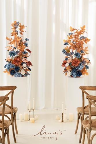 41inch Artificial Flowers 2pcs, Russet Orange Denim Blue in 30" long in Russet Orange & Denim Blue, alternate view 2