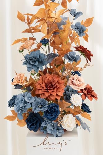 41inch Artificial Flowers 2pcs, Russet Orange Denim Blue in 30" long in Russet Orange & Denim Blue, alternate view 3
