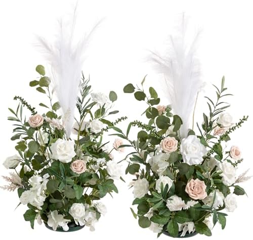 41inch Tall Standing Artificial Flowers 2pcs, White & Sage in 41" tall in Wht-white & Sage