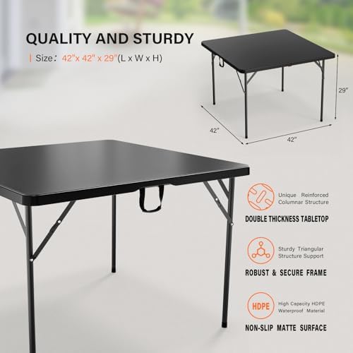42" Fold in Half Square Table, Bi-Folding Commercial Portable Plastic Dining Table for Kitchen Outdoor Party, alternate view