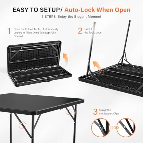 42" Fold in Half Square Table, Bi-Folding Commercial Portable Plastic Dining Table for Kitchen Outdoor Party, alternate view