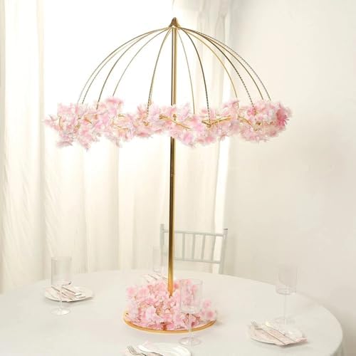 42" Gold Metal Round Umbrella Flower Stand Floral Frame Wedding Reception Party Home Centerpieces Decorations, alternate view