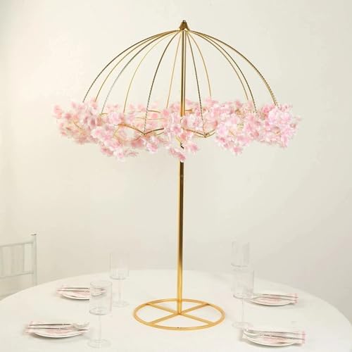 42" Gold Metal Round Umbrella Flower Stand Floral Frame Wedding Reception Party Home Centerpieces Decorations, alternate view